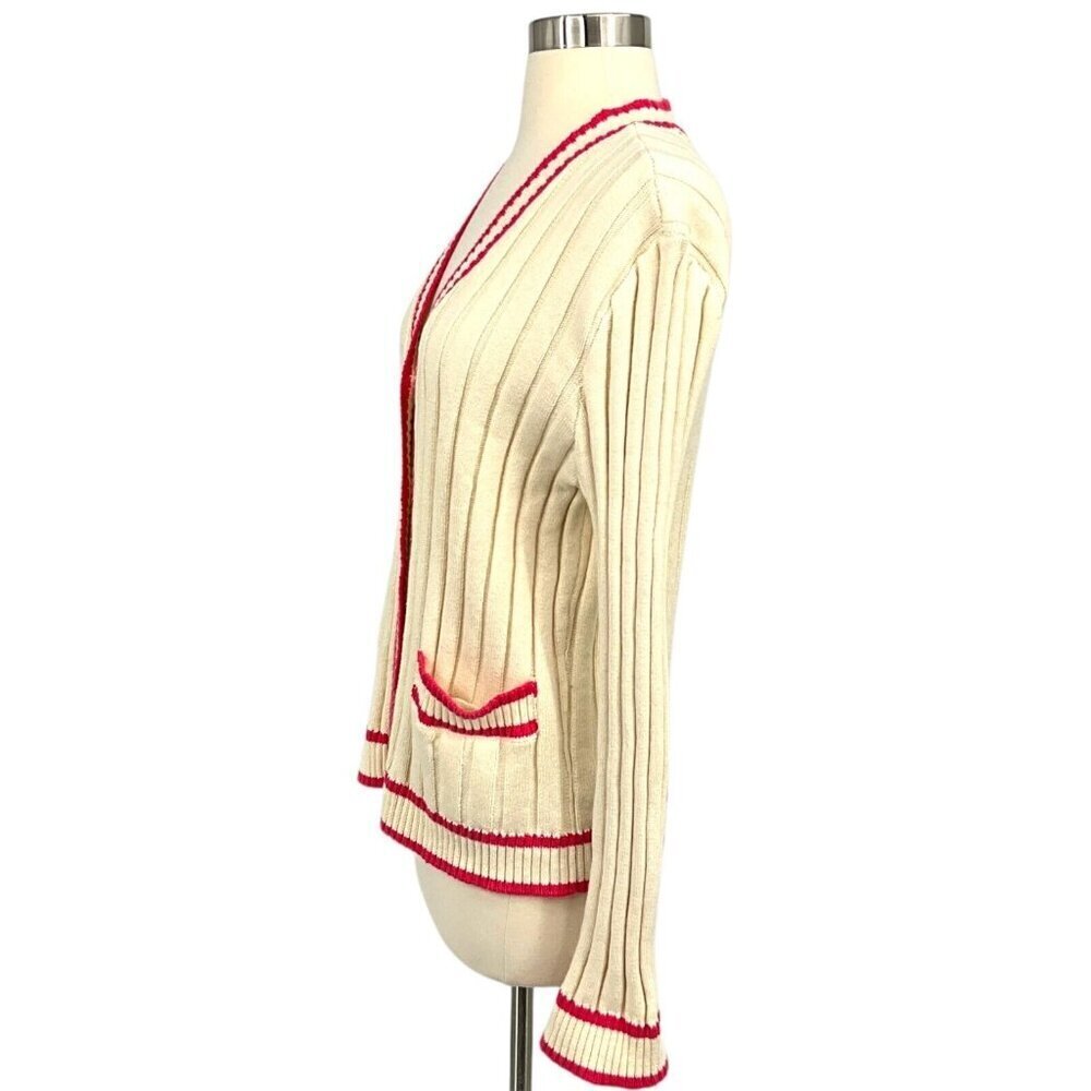 Faherty Vintage Game Set Cardigan Size M Ivory Pink Ribbed Cotton Cashmere - Picture 3 of 8